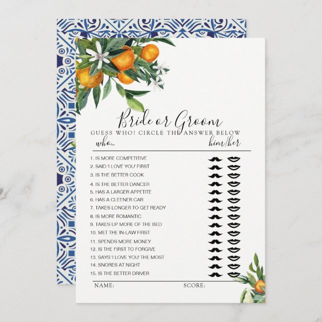 Convite Citrus Bride ou jogo Groom totalmente editável (Frente/Verso)