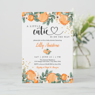 Convite Citrus Chá de fraldas Botanical Orange Little Cuti