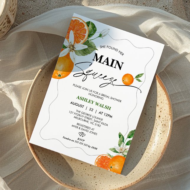 Convite Citrus Ela Encontrou Seu principal Chá de panela d (Citrus She Found Her Main Squeeze Bridal Shower Invitation, Orange Bridal Shower Invitation, Citrus )