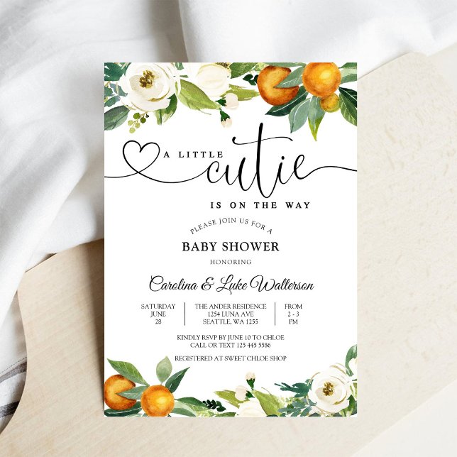Convite Citrus Floral Baby Shower Invitation (Criador carregado)