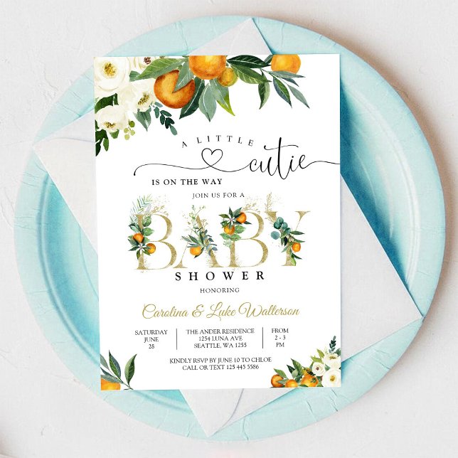 Convite Citrus Floral Baby Shower Invitation (Criador carregado)