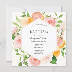 Convite Citrus Floral Baptism Elegante