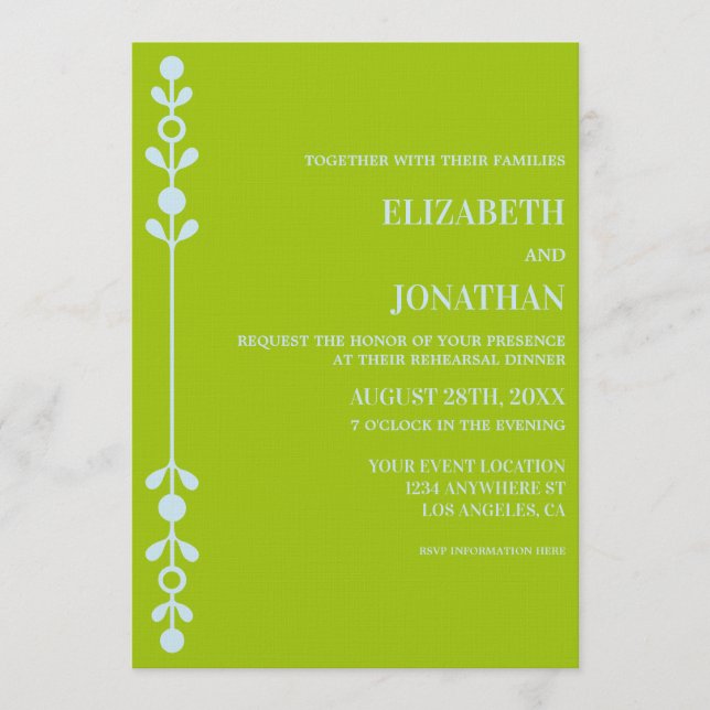 Convite Citrus Green & Coastal Blue Rehearsal Dinner (Frente)