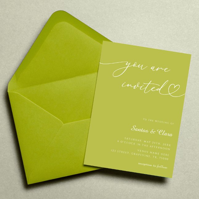 Convite Citrus Green Heart Script 3 Photo Collage Wedding (Criador carregado)
