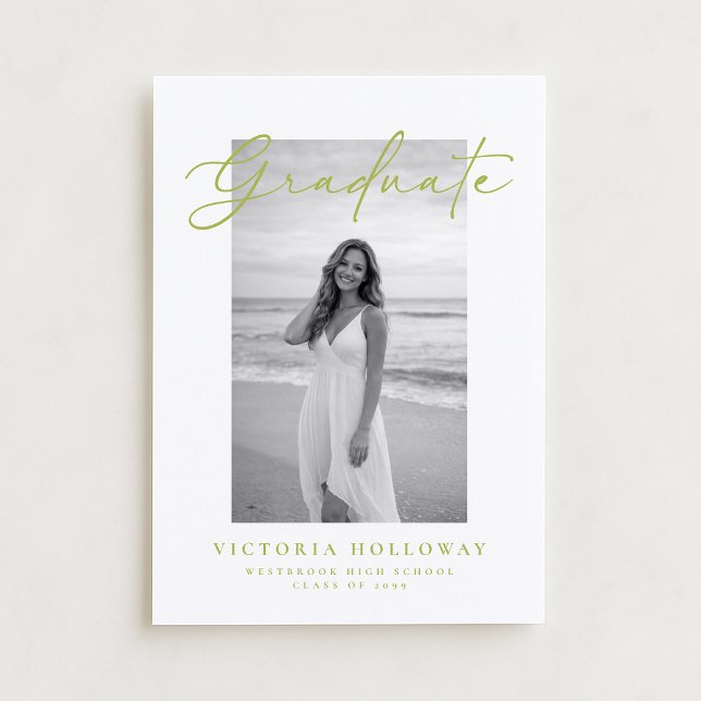 Convite Citrus Green Script Photo Graduation Announcement  (Criador carregado)