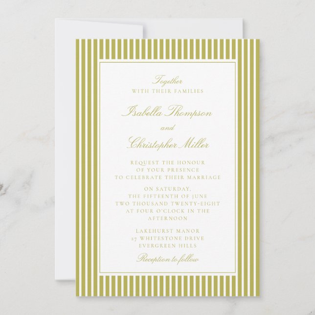 Convite Citrus Green Stripe Classic Wedding Invitation (Frente)