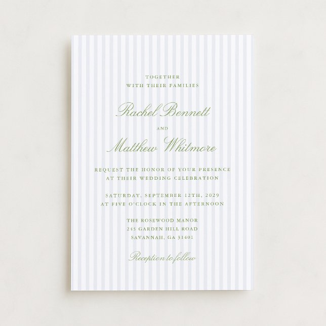Convite Citrus Green Stripe Elegant Wedding Invitation (Criador carregado)