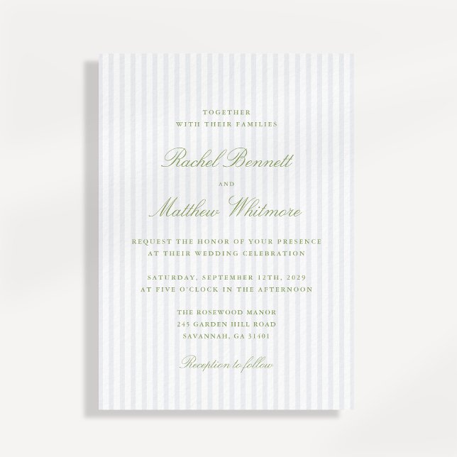 Convite Citrus Green Stripe Elegant Wedding Invitation (Criador carregado)