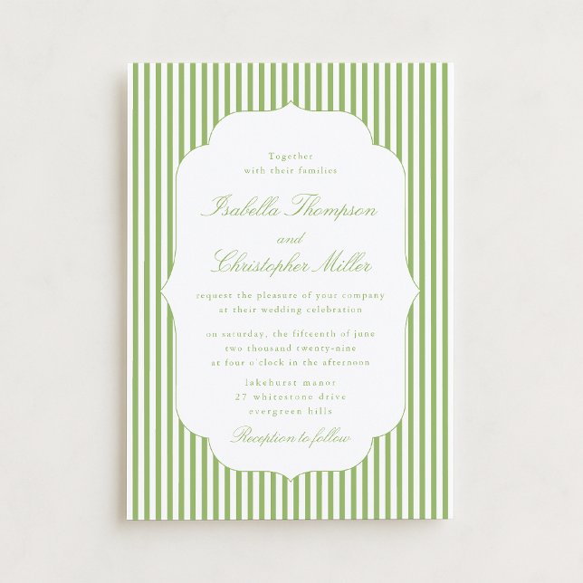 Convite Citrus-Green Striped Elegant Wedding Invitation (Criador carregado)