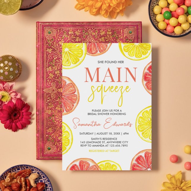 Convite Citrus Lemon Pomelo Main Squeze Chá de panela (Citrus Main Squeeze Bridal Shower Invitation)