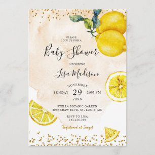 Convite Citrus Lemon Watercolor Themed Chá de fraldas