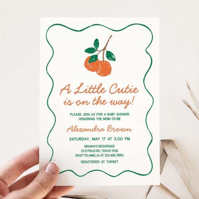 Convite Citrus Little Cutie Modern Chá de fraldas (Citrus Little Cutie Hand Drawn Baby Shower Invitation)