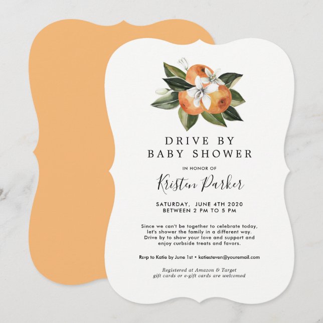 Convite Citrus Modern Drive Por Baby Shower (Frente/Verso)