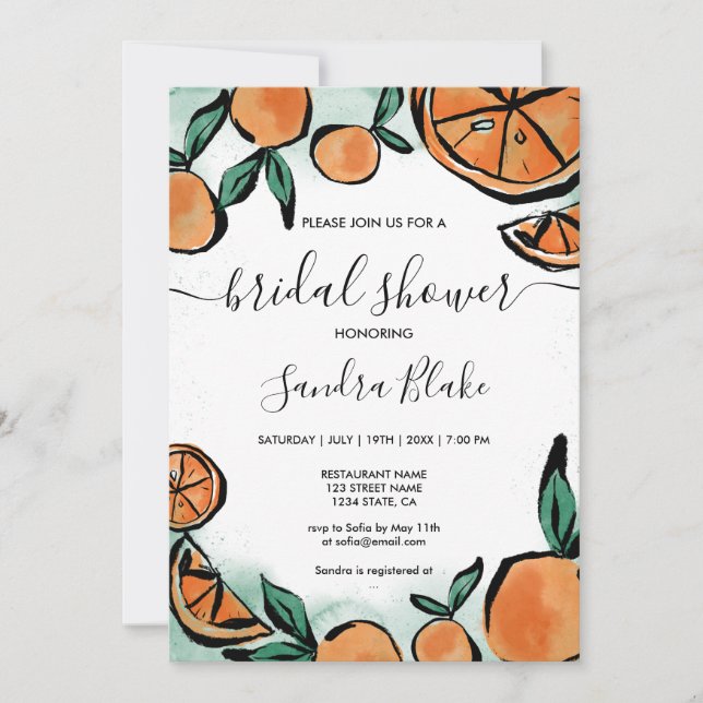 Convite Citrus Modern Watercolor Invitati (Frente)