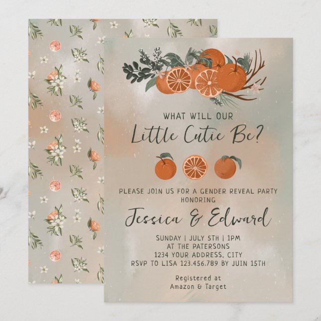 Convite Citrus Orange Green Little Cutil Gender Revement (Frente/Verso)