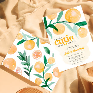 Convite Citrus Orange Little Cutie Chá de fraldas