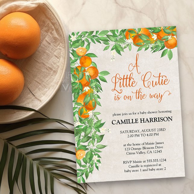 Convite Citrus Orange Little Cutie Chá de fraldas Neutro (Little Cutie baby shower invitation from my Citrus Orange Baby Shower collection)