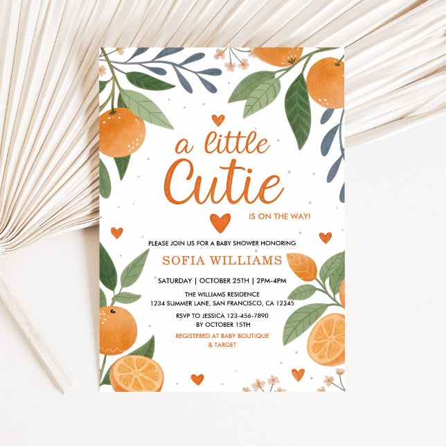 Convite Citrus Orange Themed Little Cutie Chá de fraldas (A Little Cutie Baby Shower Invitation)