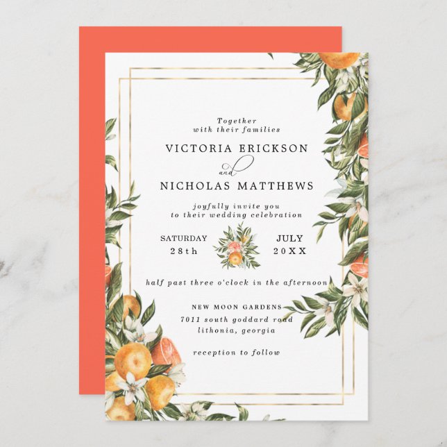 Convite Citrus Orchard | Boho Boho Botânico (Frente/Verso)