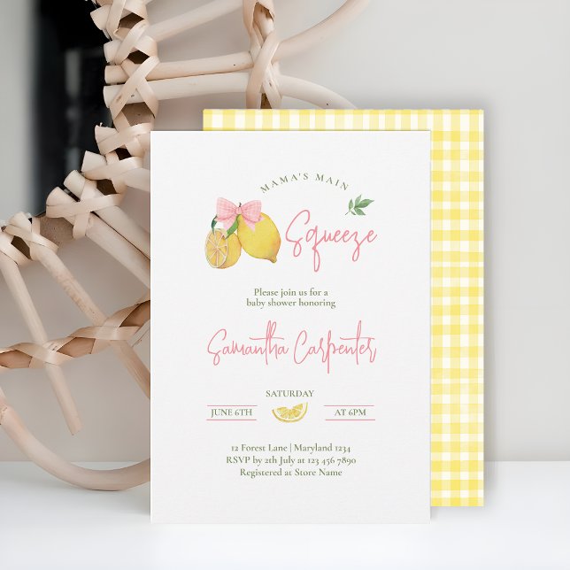 Convite Citrus pink bow lemon baby shower (Criador carregado)