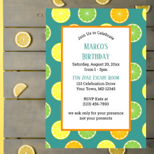 Convite Citrus Slices All Occasion Blue Party