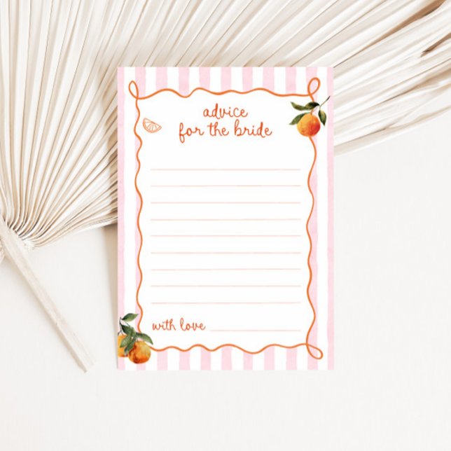 Convite Citrus Spritz Pink Stripes Bridal Advice Card (Criador carregado)