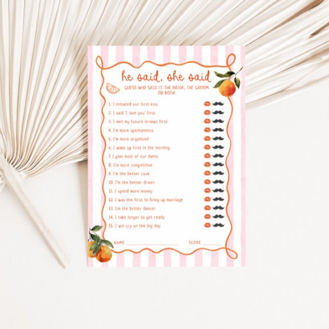 Convite Citrus Spritz Pink Stripes He said She said Card (Criador carregado)