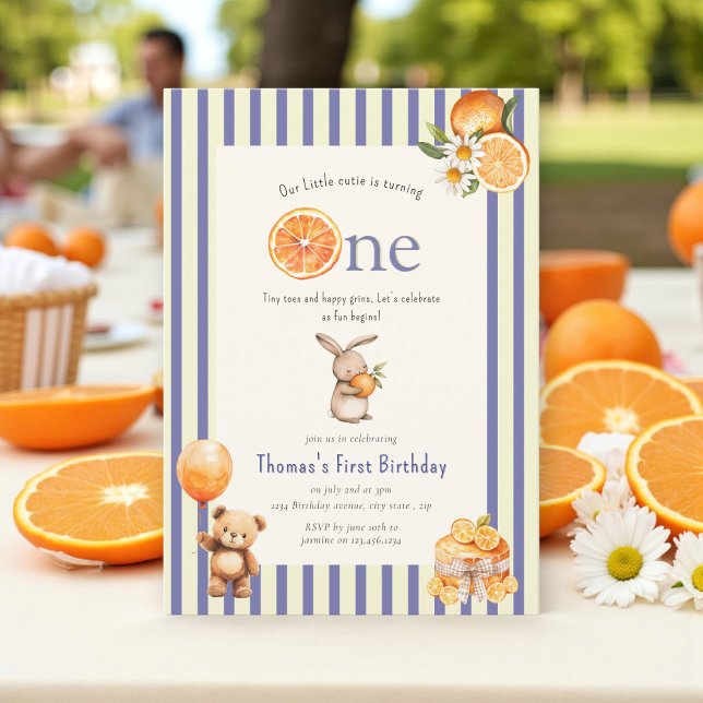 Convite Citrus Sweet Bunny Boy First Birthday (Criador carregado)