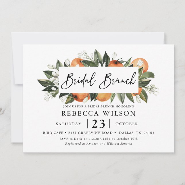 Convite Citrus Theme Rustic Bridal Brunitation (Frente)
