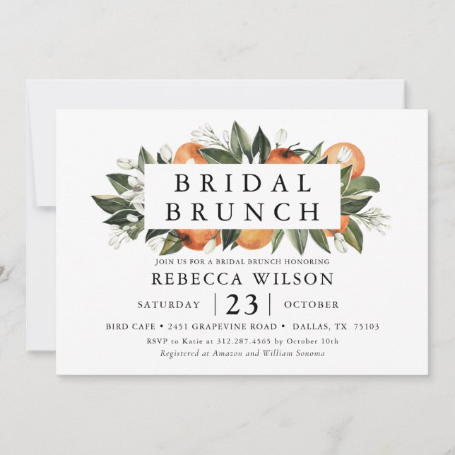 Convite Citrus Theme Rustic Bridal Brunitation (Frente)