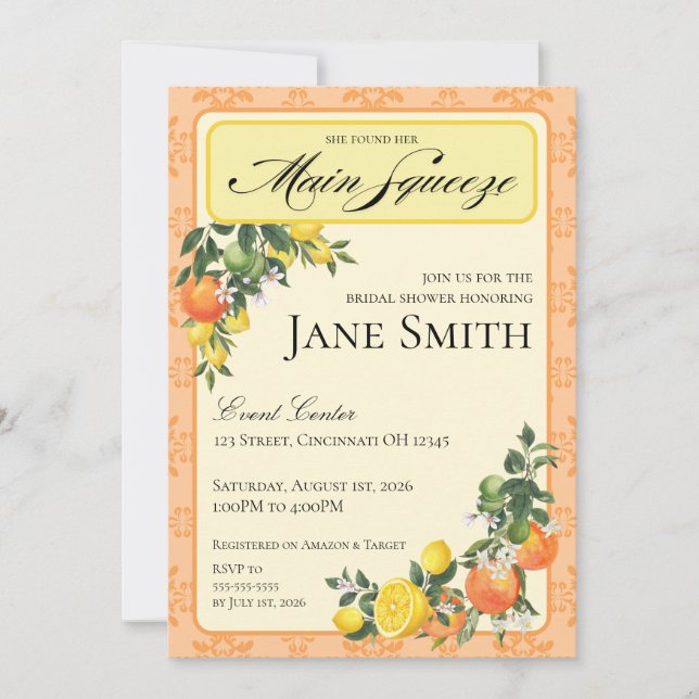 Convite Citrus Themed Bridal Shower Invitation (Frente)