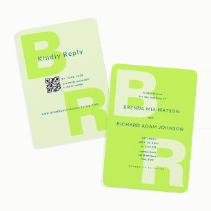 Convite Citrus Verde Negrito Inicial QR Casamento