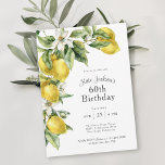 Convite Citrus Watercolor Lemons 60º Aniversário<br><div class="desc">Este belo templo mediterrânico 60º convite de aniversário exude encanto rústico. Apresenta um arranjo cascata de limões de aquarelas frescas em amarelo-cítrico e verde com flores brancas. Faz uma bela escolha para celebrações de aniversário em qualquer idade e tem um esquema de cores brilhante e alegre evocando felicidade e alegria....</div>