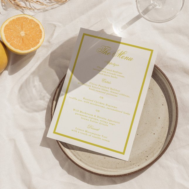 Convite Citrus Wedding Yellow Elegant Menu Card (Criador carregado)