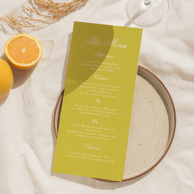 Convite Citrus Wedding Yellow Tall Elegant Menu Card (Criador carregado)