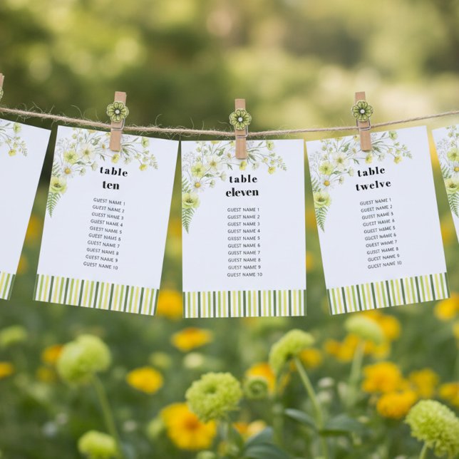 Convite Citrus Wildflower Wedding Seating Chart Table Card (Seating Chart cards from the Citrus Green Wildflower wedding collection by Darling & May)