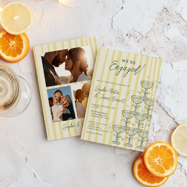 Convite Citrus Yellow Champagne Tower Photo Engagement (Citrus Yellow Champagne Tower Photo Engagement Invitation)