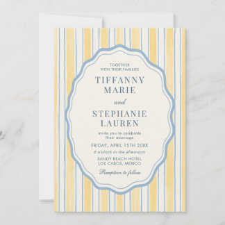 Convite Citrus Yellow Elegant Modern Stripe Wedding