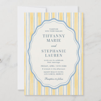 Convite Citrus Yellow Elegant Modern Stripe Wedding