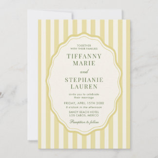 Convite Citrus Yellow Elegant Modern Stripe Wedding