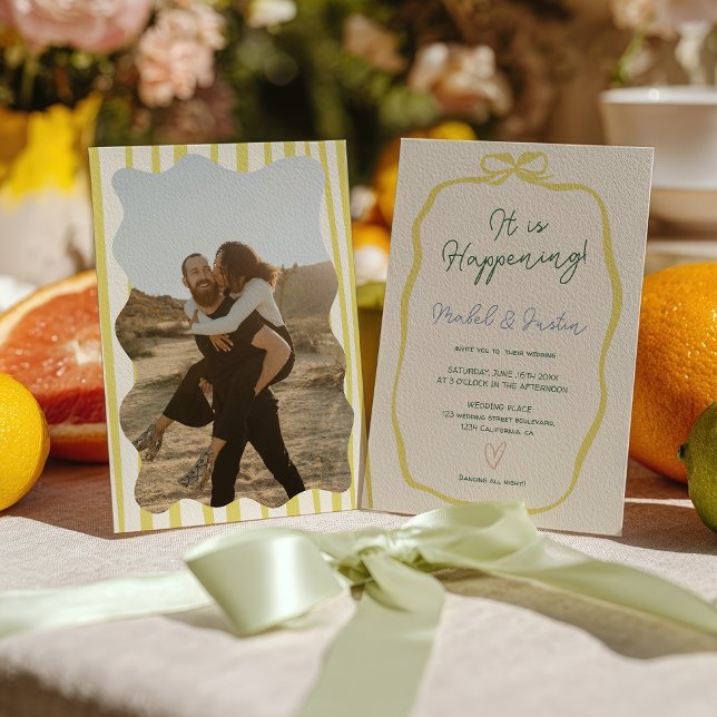 Convite Citrus Yellow Green Ribbon Bow Photo Wedding (Citrus Yellow Green Ribbon Bow Photo Wedding Invitation)