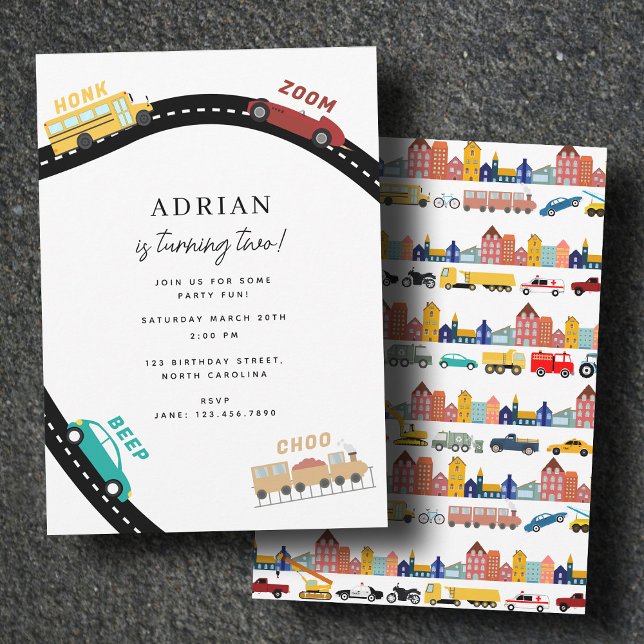 Convite City Transportation Vehicles Truck Second Birthday (City Transportation Vehicles Truck Second Birthday Invitation)