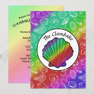 Convite Clambake Rainbow Clam Shellfish Cookout Padrão