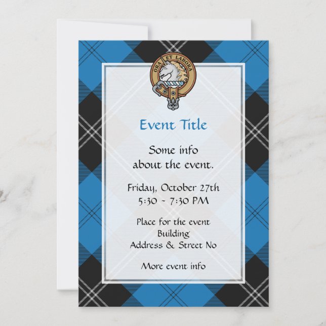 Convite Clan Ramsay Crest sobre Blue Hunting Tartan (Frente)