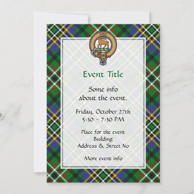 Convite Clan Scott Crest sobre Green Tartan (Frente)