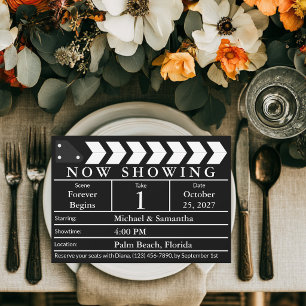 Convite Clapaboard de Filme Preto e Branco Elegante Casame