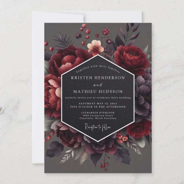 Convite Claret Chiaroscuro Bloom Casamento (Frente)