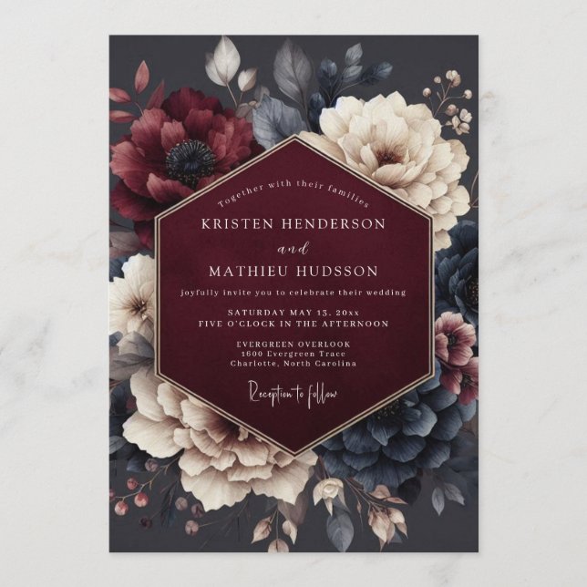 Convite Claret Midnight Flora Casamento (Frente)