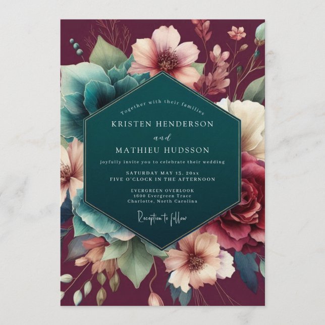 Convite Claret Teal Mestres Holandeses Casamento (Frente)