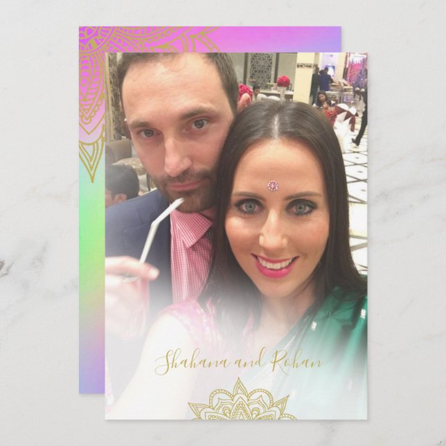 Convite Clareza Dourada de Casamento Colorida Moderna (Frente/Verso)